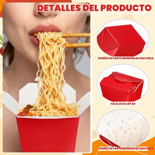 Vista 3 de Affrolling - Paquete de 100 cajas de comida chinas de 16 onzas, color rojo