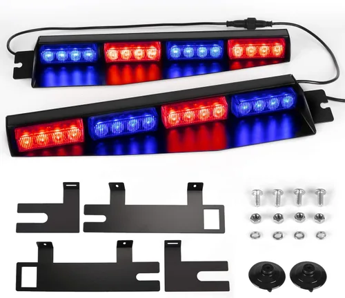 Vista 13 de ASPL 32 Luces LED para Visera 26 Patrones de Destello Parabrisas Emergencia Advertencia de Peligro Luz Estroboscópica Baliza Montaje Dividido Ámbar