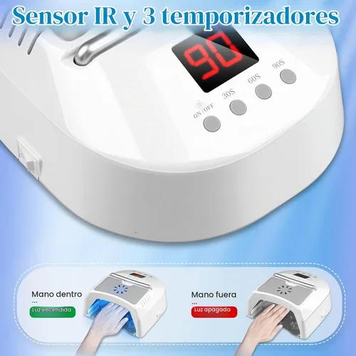 Vista 3 de IMENE - Lámpara de uñas profesional LED UV, inalámbrica, 72 W, luces UV para uñas de gel con ventilador, secadora de uñas recargable con mango