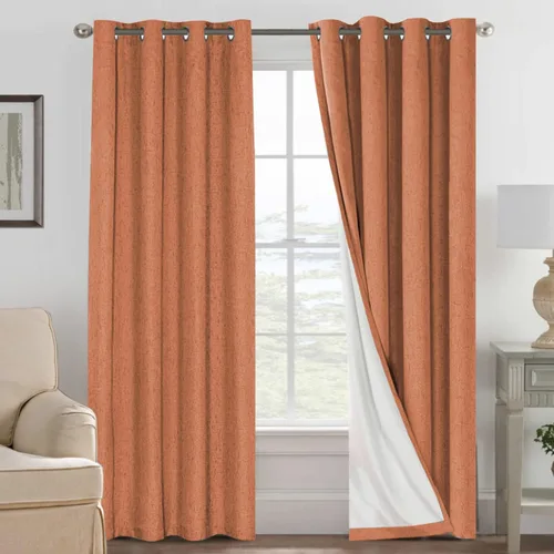 Vista 17 de H.VERSAILTEX Cortinas 100% opacas con aislamiento térmico, texturizadas, de lino, con bloqueo completo de calor y luz, para sala de estar y Negro