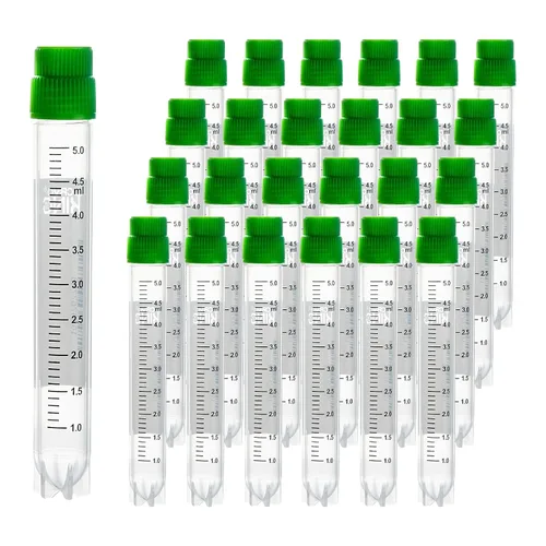 Vista 17 de Cryoviales de 0.0 fl oz, 25Pcs Cryotubes con código de barras lateral, frascos de esterilización con rosca externa, tubos de muestra con tapas Azul