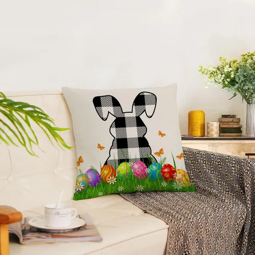 Vista 5 de Juego de 4 fundas de almohada de Pascua de 18 x 18 pulgadas, fundas de almohada decorativas de primavera, fundas de cojín para decoración de sofá al