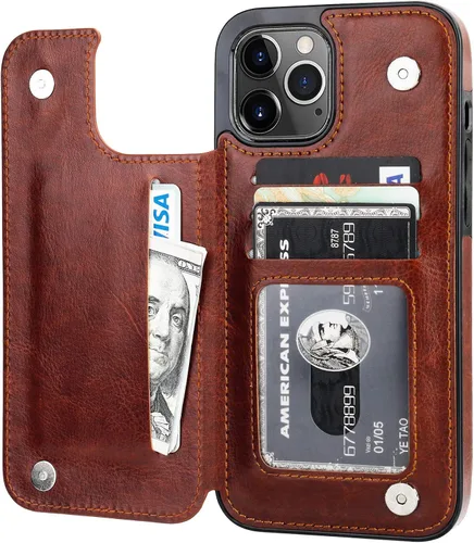 Vista 16 de ONETOP - Funda tipo cartera compatible con iPhone 12 Pro Max con tarjetero, piel sintética, ranuras para tarjetas, doble cierre magnético y funda