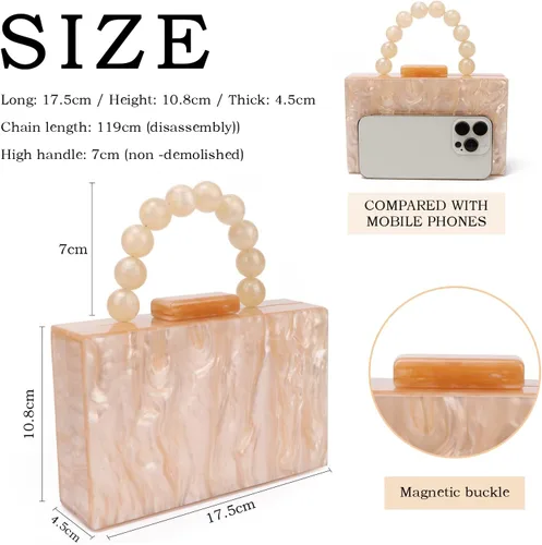 Vista 3 de KUANG! Bolso de mano de acrílico para mujer, bolso de noche, bolso cruzado con cadena de perlas para banquetes y fiestas