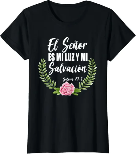 Vista 14 de El Señor Es Mi Luz - Camiseta de la Biblia Cristiana Española Negro