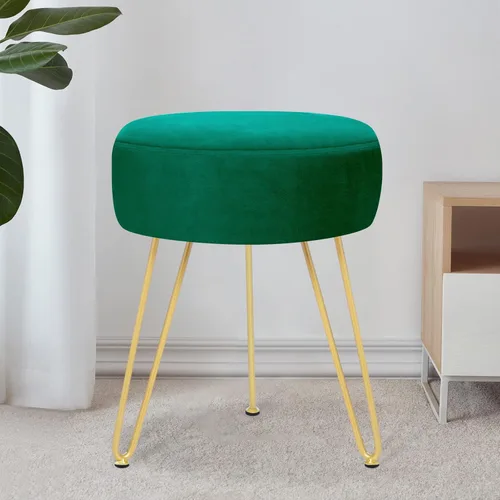 Vista 12 de Reposapiés de terciopelo suave y moderno, reposapiés redondo, otomano, con patas de metal dorado y relleno de esponja, reposapiés tapizado, sala