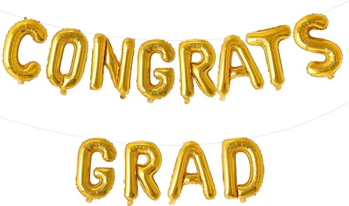 Vista 12 de Cartel de graduación con globos de felicitaciones de oro rosa para decoración de fiesta de graduación, 17 pulgadas Felicidades oro rosa