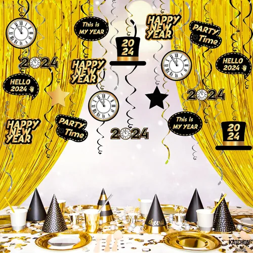 Vista 9 de KatchOn, Remolino colgante de Feliz Año Nuevo 2024, paquete de 30, no puedes hacerlo tú mismo, suministros para fiesta de Año Nuevo 2024