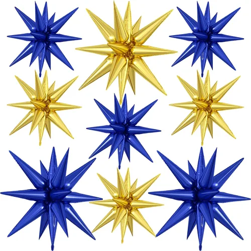 Vista 36 de 9 piezas de globos de estrella beige, grandes globos de papel de aluminio en forma de estrella en explosión, globos de Mylar en punta color crema