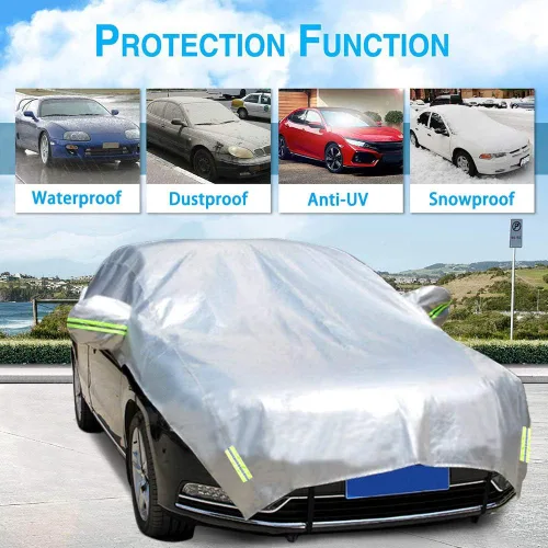 Vista 3 de Funda para la mitad del coche para todo tipo de clima, cubierta para el cuerpo del coche, parasol, cubierta de nieve, impermeable, resistente a