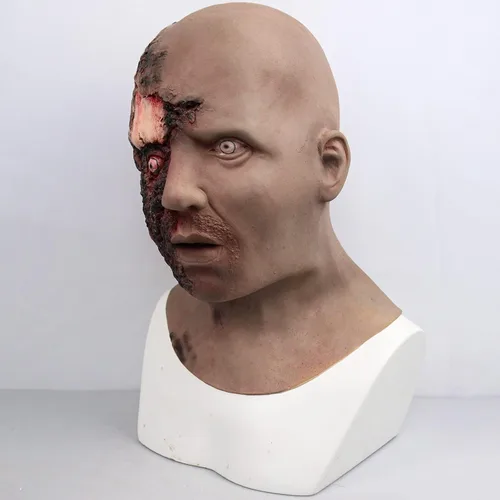 Vista 7 de Máscara de zombi aterradora de látex espeluznante para Halloween, disfraz de terror sangriento para adultos, accesorios de decoración de Halloween