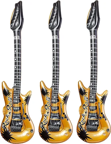 Vista 6 de Zugar Land Guitarra inflable de vinilo dorado Rock-n-Roll (40 pulgadas). Regalo perfecto de fiesta, DJ Dance 80s Rocker (color dorado (paquete de 6)