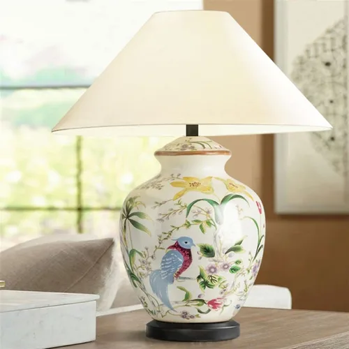 Vista 4 de BGGJJ Lamp for Desk Indoor Retro Flower and Bird Pattern Ceramic Table Lamp Interior Decorative Lamp Practical Bedroom Bedside Lamp Desk Lamps for