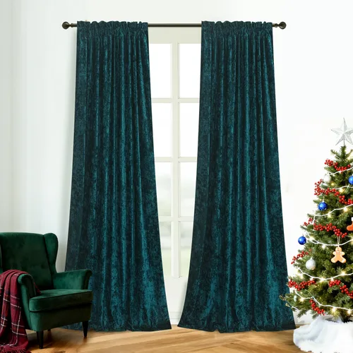 Vista 18 de Cortinas de Terciopelo Chartreuse Aplastado de Lujo Juego de 2 Paneles - 84 pulgadas de Largo para Oscurecer la Habitación Cortinas de Terciopelo