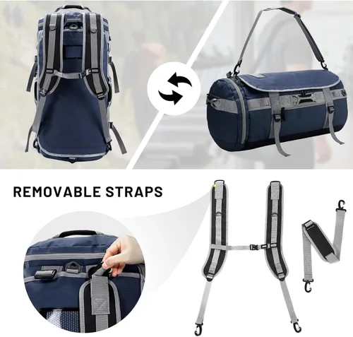 Vista 2 de MIER Mochila deportiva grande con compartimento para zapatos, resistente y resistente al agua, azul marino, 45L