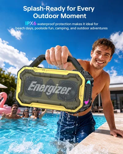 Vista 4 de Energizer Altavoces Bluetooth al aire libre, altavoz inalámbrico portátil Amarillo