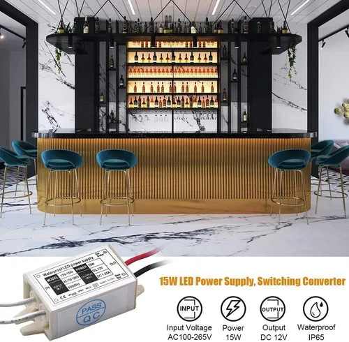 Vista 3 de Klarlight Transformador de controlador LED IP67 impermeable de 15 W CC 12 V, convertidor de 110 V CA a 12 V CC para luces LED al aire libre
