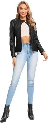 Vista 3 de S P Y M Womens Leather Jacket, Faux Motorcycle Biker Coat, Regular and Plus Size Coat