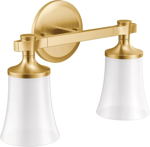 Vista 5 de Moen YB0362NL Flara - Lámpara de tocador de baño de doble montaje con 2 luces con vidrio esmerilado, níquel pulido