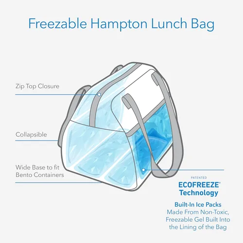 Vista 3 de PackIt® Lonchera Hampton congelable, color negro, fabricada con tecnología ECOFREEZE®, plegable, reutilizable, cierre de cremallera con bolsillo