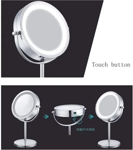 Vista 7 de Espejo de tocador de baño, espejos con luces, 10 aumentos, espejo de maquillaje iluminado de doble cara, espejo de aumento redondo de pie