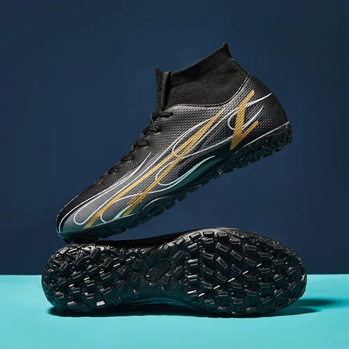 Vista 5 de luluboy Tacos de fútbol para hombre, zapatos de fútbol de alta calidad, con cordones, antideslizantes, botas de césped TF para interiores