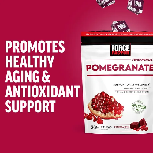 Vista 5 de Force Factor Masticables suaves de granada para el envejecimiento saludable, salud del corazón, salud ósea y salud cerebral, suplemento