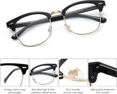 Vista 3 de SOJOS Retro Semi Rimless Blue Light Blocking Glasses Half Horn Rimmed Eyeglasses SJ5018