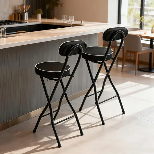 Vista 2 de 2-Pack Foldable Bar Stool - 275lbs Capacity Tall Folding Chair, 50mm Thick PU Cushion, Non-Slip Feet & Safety Latch, Counter Height Folding Chairs