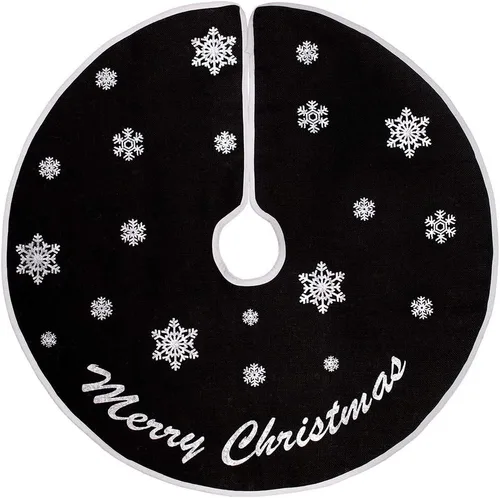 Vista 7 de HOHOTIME Falda de árbol de Navidad de arpillera, falda de árbol negro de 30 pulgadas con copos de nieve blancos y palabras de Feliz Navidad