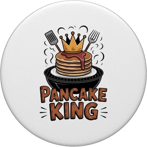 Vista 3 de Pancake King Funny Breakfast Lover BBQ Barbacoa Hombres Mujeres PopSockets Adhesivo PopGrip