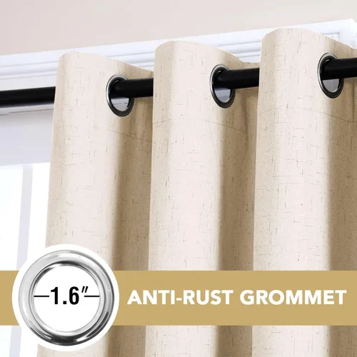 Vista 6 de H.VERSAILTEX Cortina 100% opaca para dormitorio, 63 pulgadas de largo, con ojales, cara de lino, bloqueo de luz completa, cortina para sala de Arena