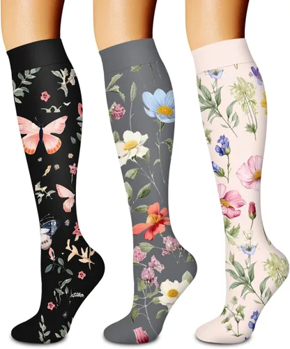Vista 51 de Paquete de 3 pares de calcetines de compresión médica para mejorar la circulación de mujeres y hombres, para correr, hacer deporte y amamantar