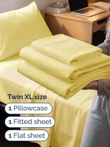 Vista 444 de Extra Deep Twin XL Sheet Set - 3 Piece College Dorm Room - White 01-Blanco