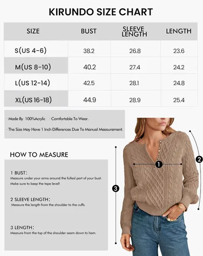Vista 6 de KIRUNDO Suéteres para mujer 2024 Otoño Invierno Lindo Manga Larga Botón Cuello Redondo Suéter Corto Suéter Suave Jersey