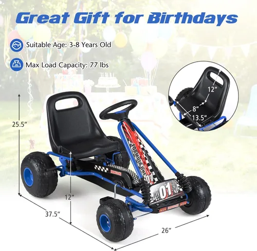 Vista 7 de HONEY JOY Pedal Go Kart, Go Kart de Pedal de 4 Ruedas para Niños Pequeños, Juguete de Coche de Pedal de Carreras, Adelante/Atrás, Asiento