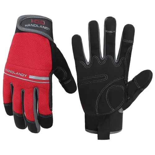 Vista 26 de HANDLANDY Guantes de trabajo de agarre para mujeres y hombres, guantes de trabajo de seguridad y utilidad para jardín, guantes de mecánicos Negro