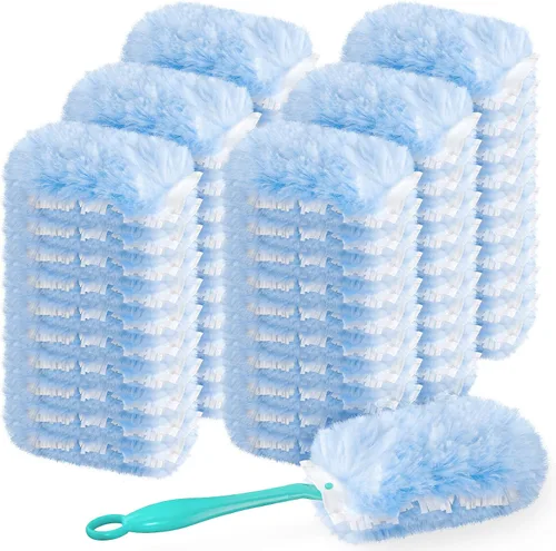 Vista 10 de Recambio de plumero para plumero Swiffer, 100 repuestos de plumero resistentes de 2 lados de 360°, 6 microfibras, plumeros desechables