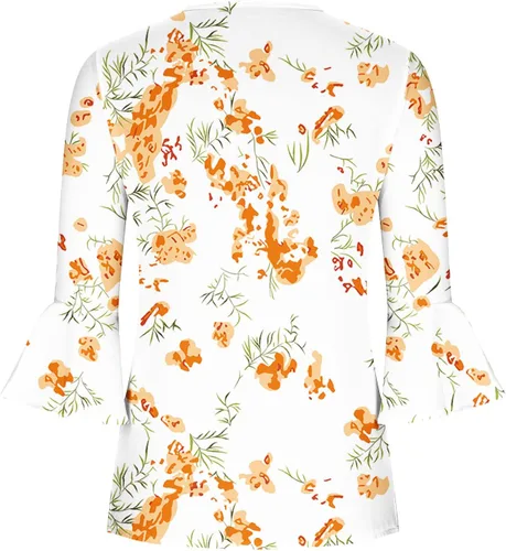 Vista 25 de Ceboyel Blusa tipo túnica con estampado floral para mujer, con botones, estilo Henley, con manga de codo, casual, trajes de moda para mujer