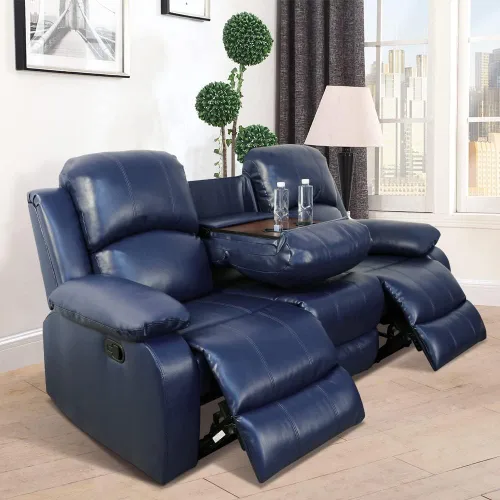 Vista 10 de Juego de muebles de sala de estar, juego de sofá reclinable de cuero, sofá reclinable y sofá biplaza, juego de sofá de cuero beige, juego de muebles