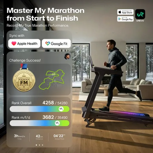Vista 5 de 1st Smart Home - Cinta de correr solo para maratonistas con masajeador inteligente de pantorrillas, cintas de correr silenciosas UREVO para el hogar