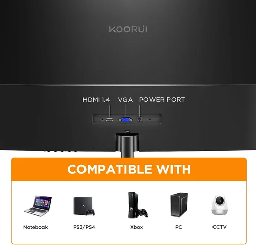 Vista 5 de KOORUI - Monitor curvo de 24 pulgadas para juegos, R1500, Full HD, 1080P, monitor de 75 Hz, HDMI, VGA, ajuste de inclinación, monitor LCD