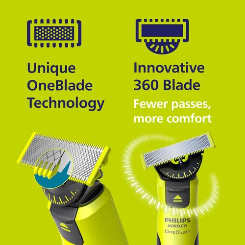 Vista 5 de Norelco Philips OneBlade 360 con Conectividad Híbrida para Cara, Recortadora de Barba Eléctrica y Afeitadora, con Tecnología de Cuchilla 360, 1