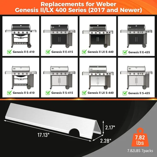 Vista 2 de QuliMetal 66033 Barras aromatizantes para Weber Genesis II E-410/E-415/E-435, piezas de parrilla para parrillas de gas Weber GS4 Genesis II LX serie