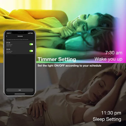 Vista 4 de VOLIVO - Tira de 5,050 luces led RGB, WiFi, 65.6 pies, compatible con Alexa y Google Home, cambia color, sincroniza música por voz, con aplicación