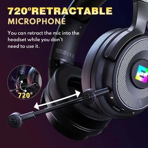 Vista 4 de BENGOO Auriculares inalámbricos para juegos para PS5, PS4, PC, Mac, auriculares USB sobre la oreja con micrófono de cancelación de ruido, sonido