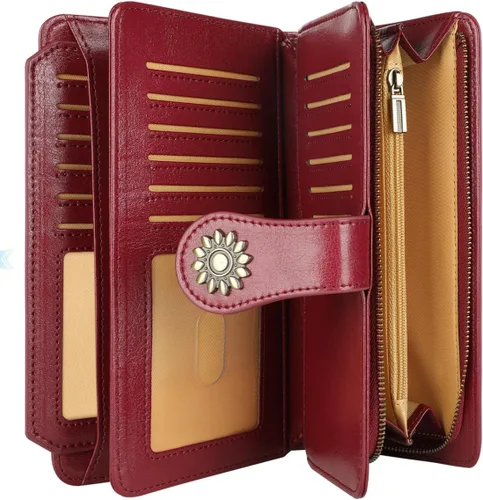 Vista 3 de Lavemi - Cartera de piel con bloqueo RFID para mujer, de gran capacidad, para llevarla a la muñeca