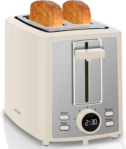 Vista 9 de SEEDEEM Tostadora de 2 rebanadas, tostadora de pan con pantalla LCD, 7 ajustes de sombra, tostadora de ranuras extra anchas de 1.4 pulgadas