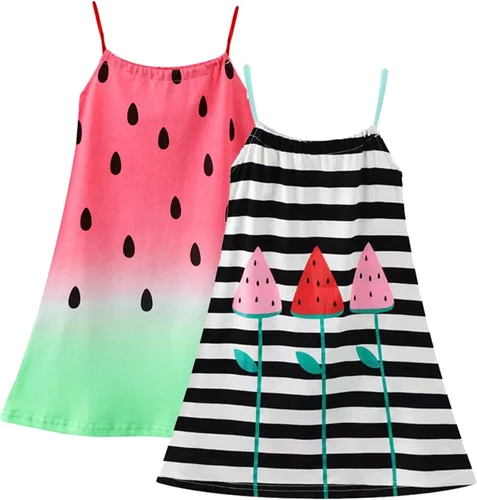 Vista 2 de HILEELANG Vestido de verano para niña, sin mangas, de algodón, casual, con tirantes delgados, camiseta de jersey, vestido de playa fresco