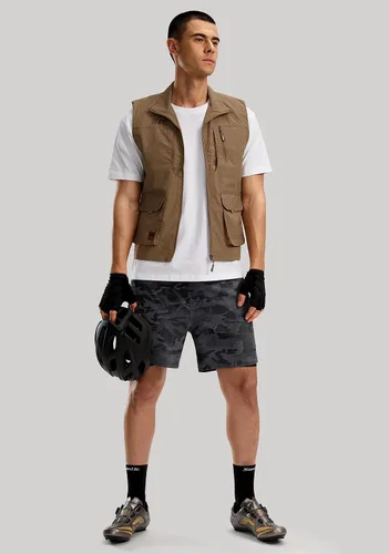 Vista 6 de Bikewa Pantalones cortos de ciclismo de montaña para hombre, con acolchado 3D, ajuste holgado, MTB para montar en bicicleta, ciclismo, ciclismo